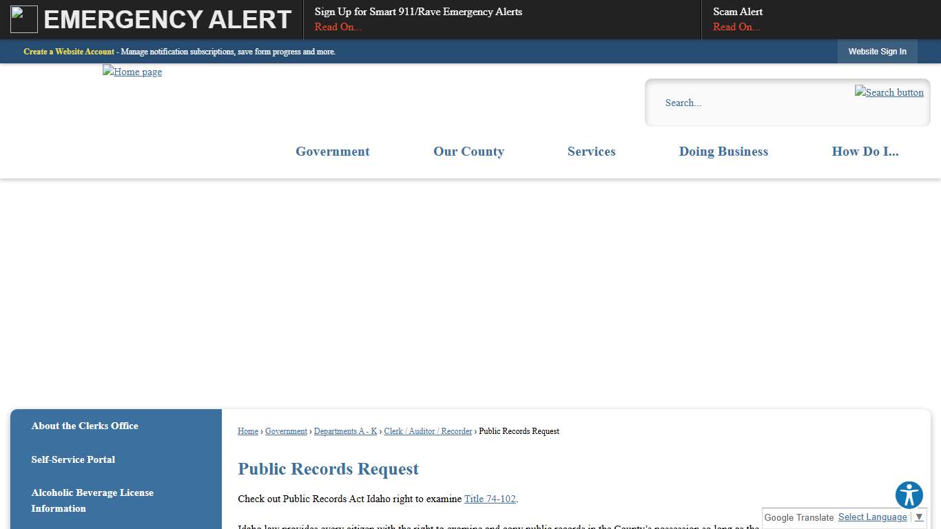 Public Records Request Blaine County, ID
