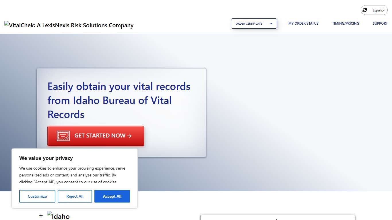 Idaho Bureau of Vital Records (ID) Order Certificates - VitalChek